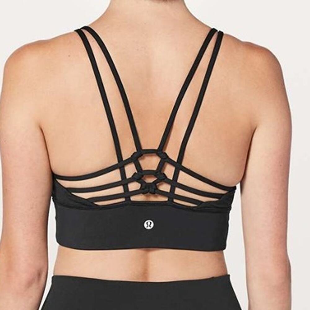 Lululemon Black Uncaged Long Line Multi Strappy Cage Back Sports Bra Size 12